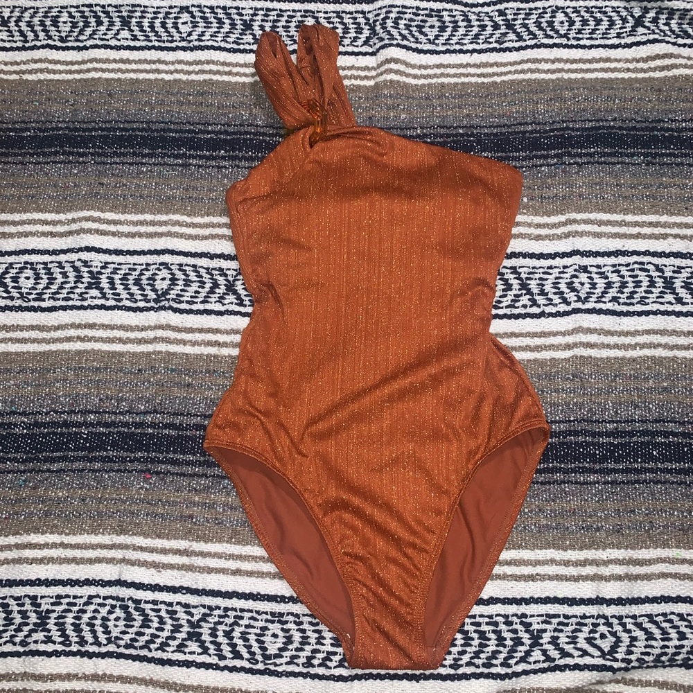 Brown one-piece bathing suit